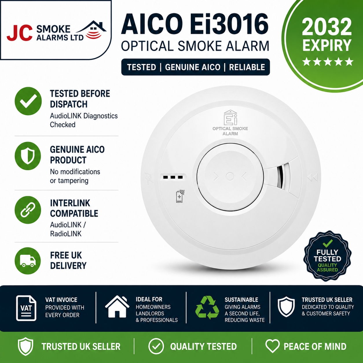 AICO Ei3016 Optical Smoke Alarm | Tamper Proof | VAT Invoice | Expiry 2032
